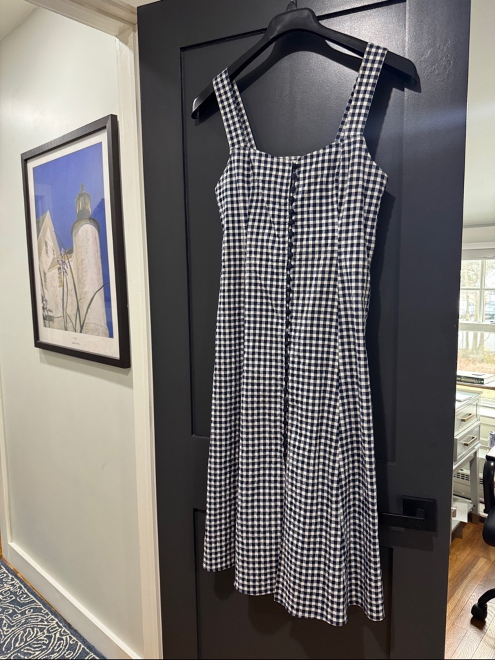 Black & White Gingham Midi Dress with Button-Front Detail